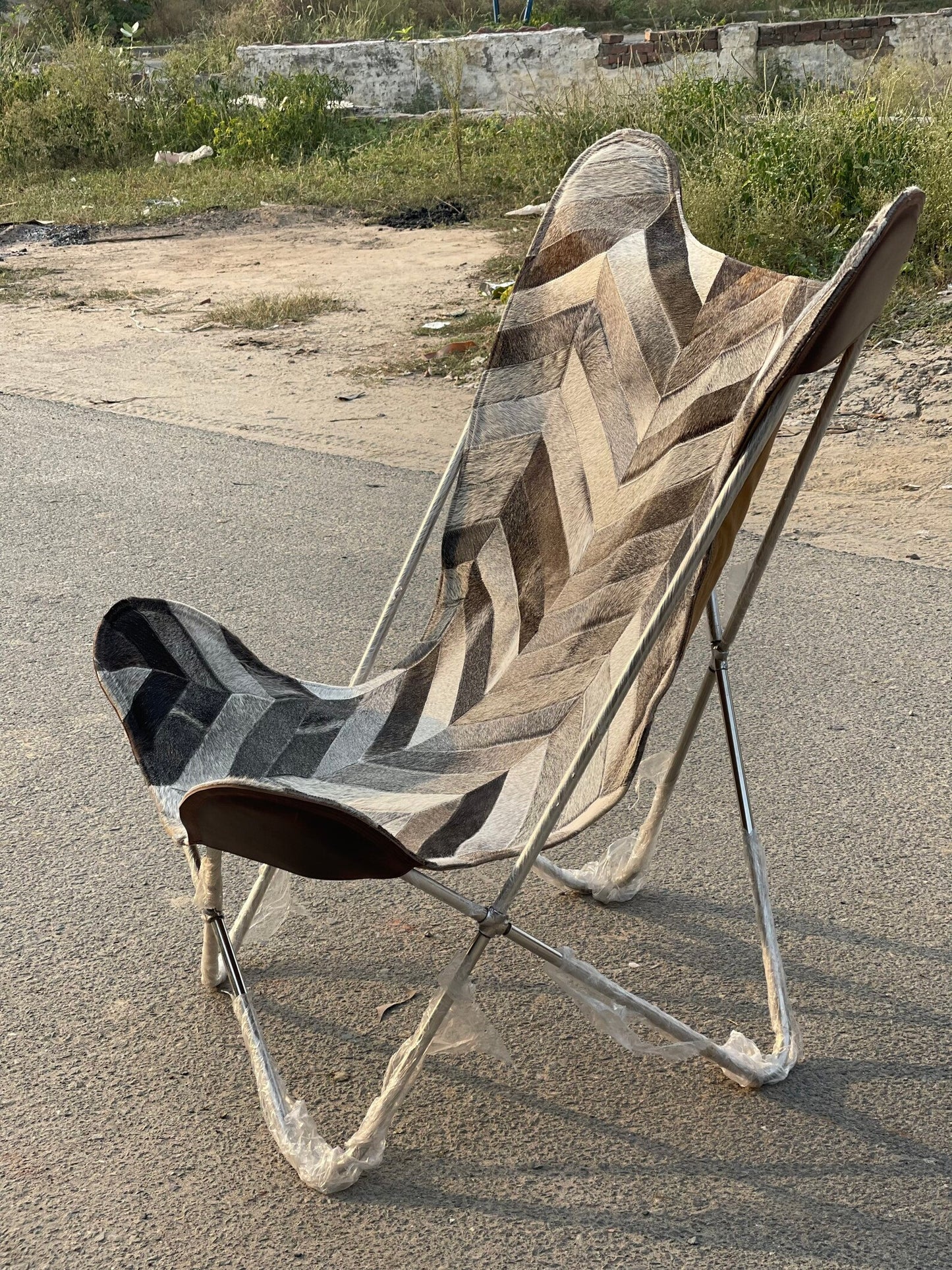 Butterfly Cowhide Chair Natural Real Patchwork