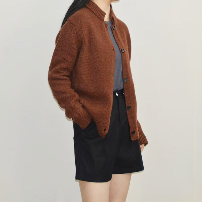 Women Wool Cardigan Stand Collar Sweater