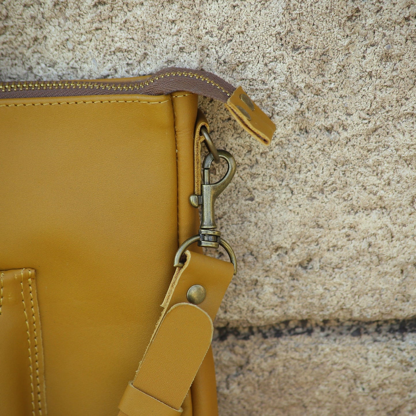 Yellow Leather Shoulder Laptop Bag