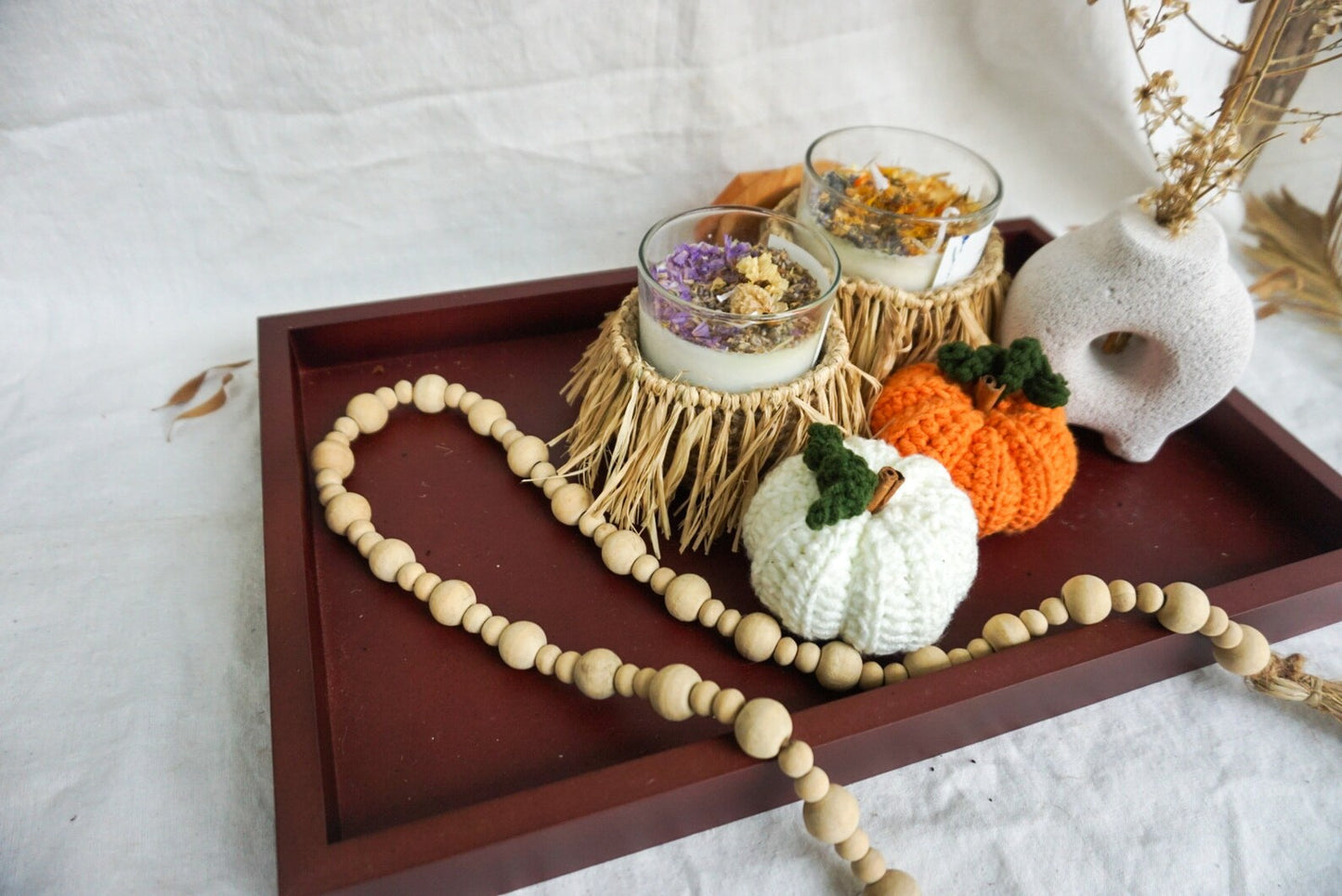 Boho Raffia Crochet candle holder