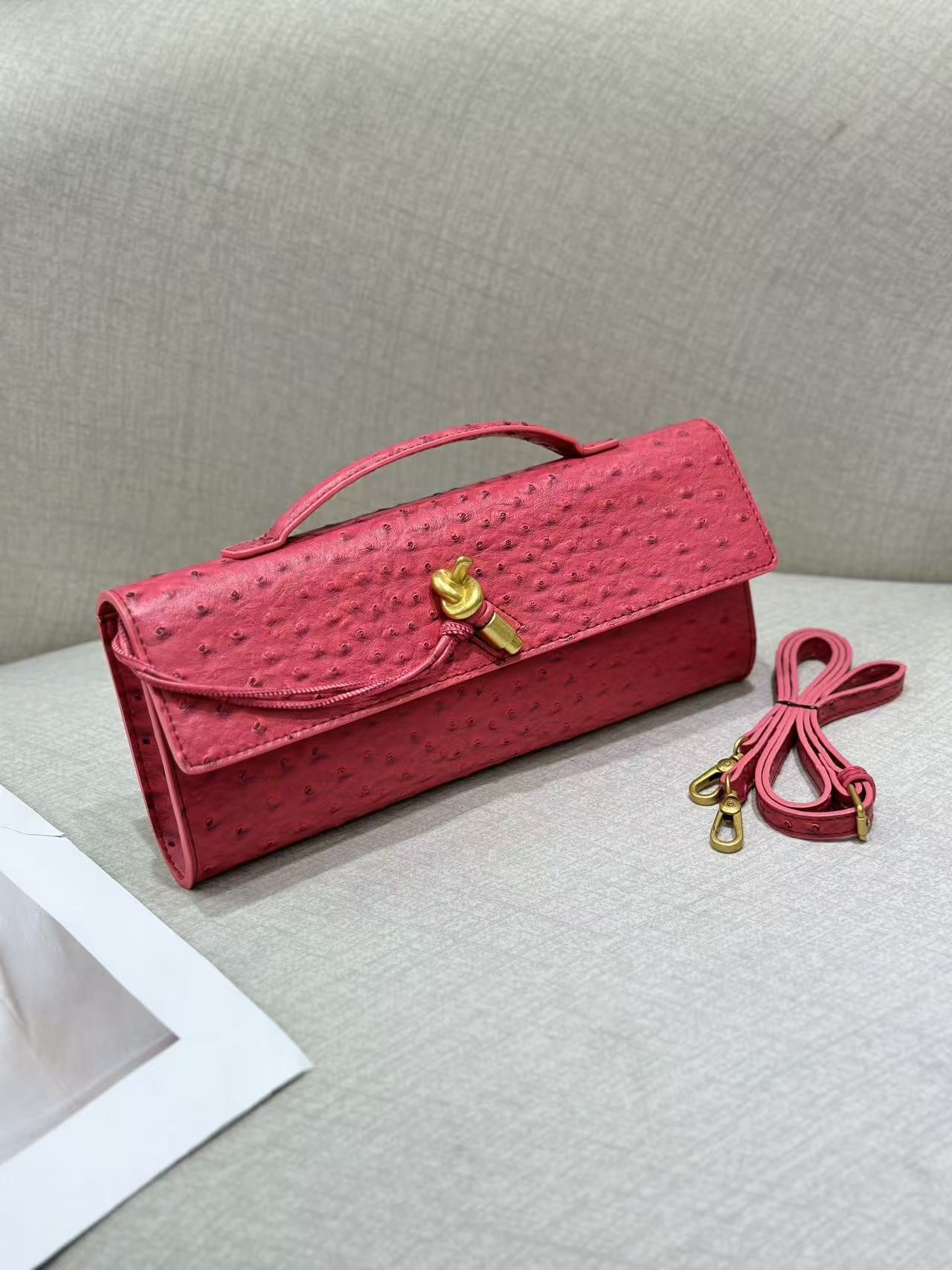 Women’s Genuine Leather Ostrich Pattern Clutch Crossbody