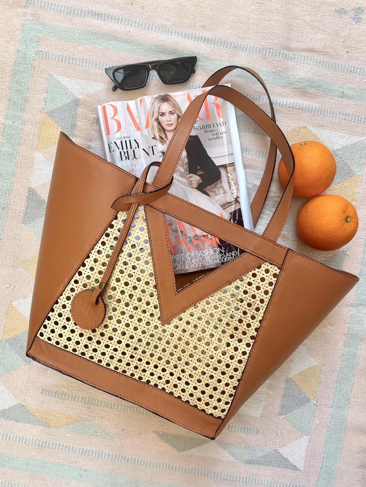 Leather Rattan Tote Bag Woven Handbag