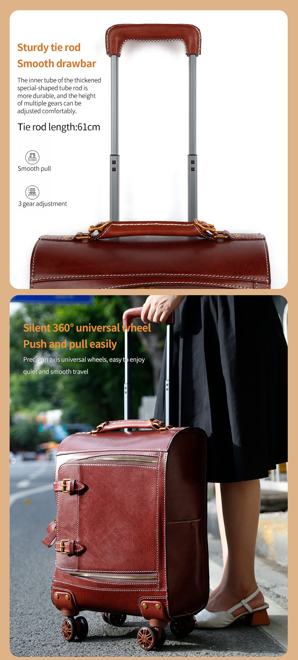 Leather Carry On Suitcase Trolley Case with Spinner Wheels