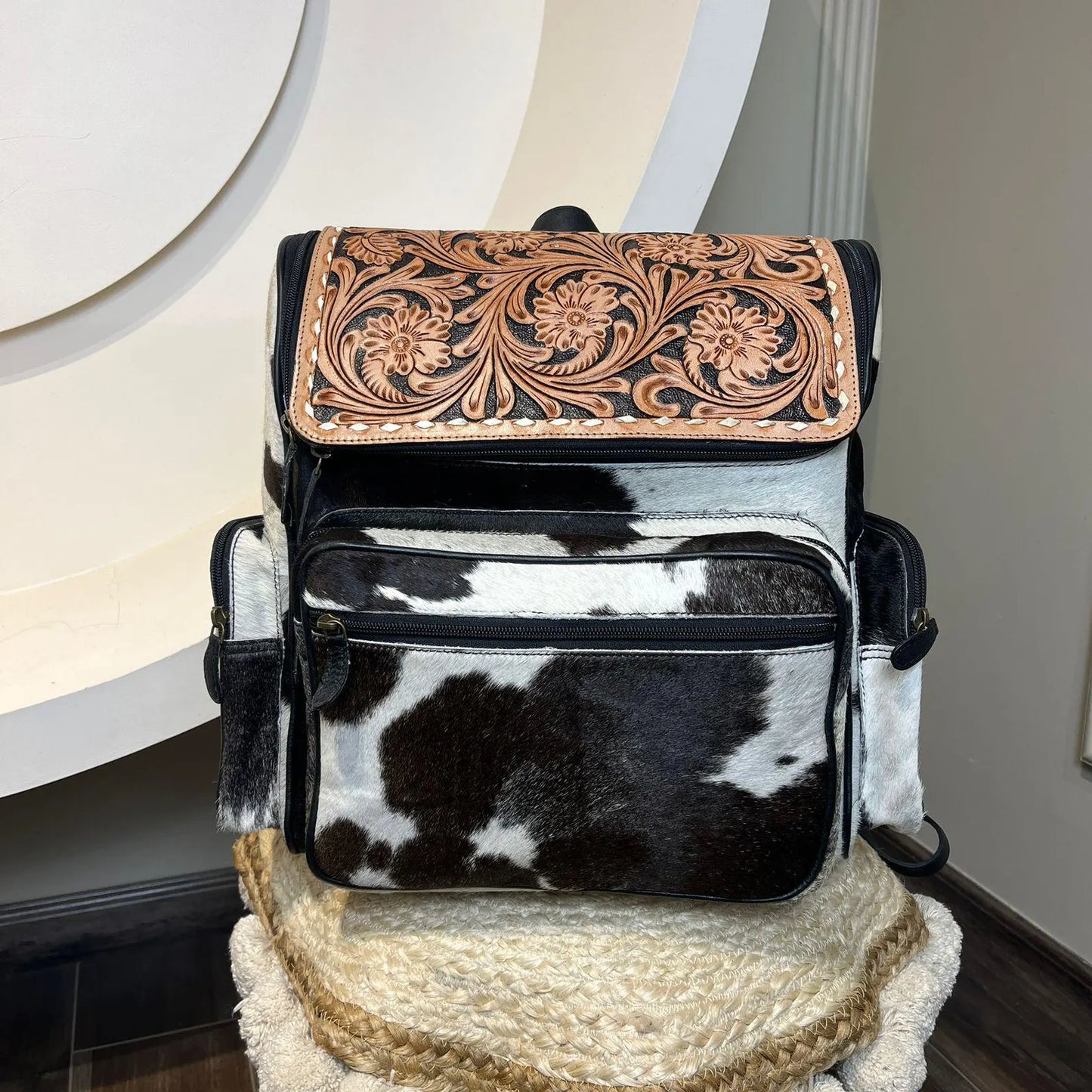 Tooled Hair On Cowhide Backpack