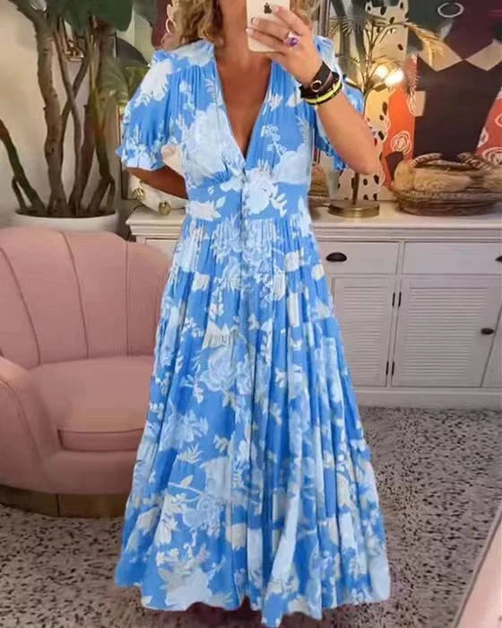 Boho Floral Maxi V-Neck Summer Dress Plus Size
