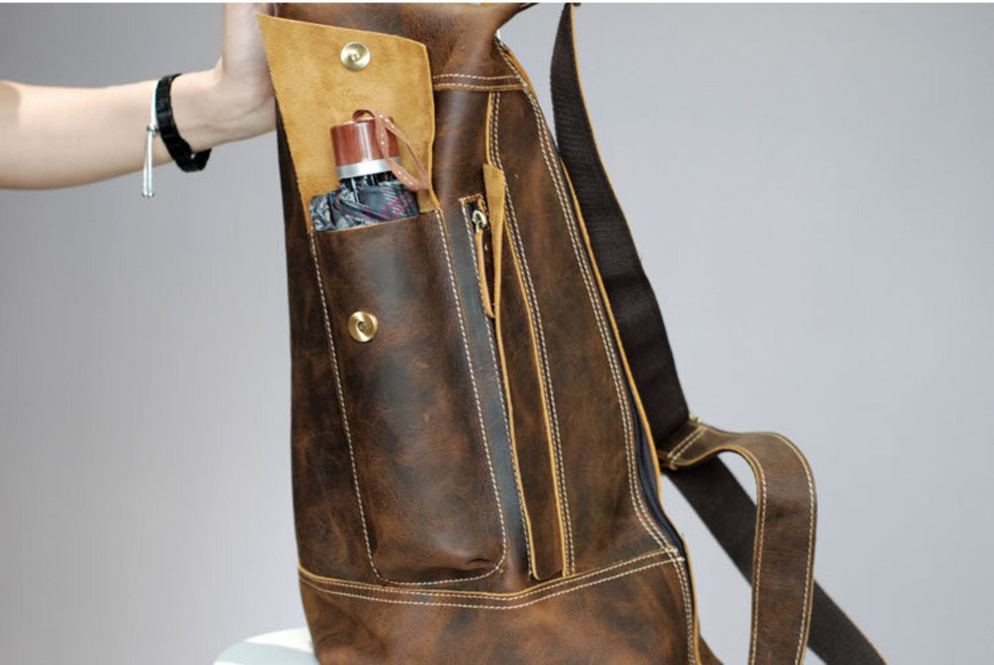 Brown Real Leather Backpack Bag Sling Style