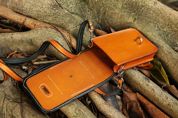 Leather Crossbody Phone Bag with Gothic Cross Hardware