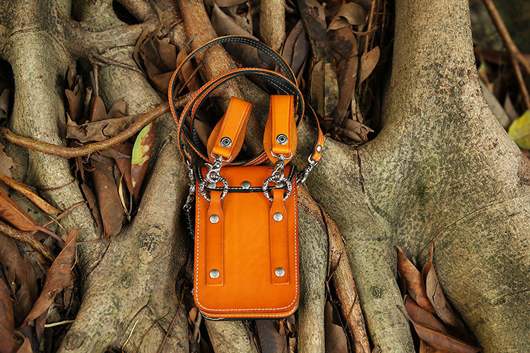 Leather Crossbody Phone Bag with Gothic Cross Hardware