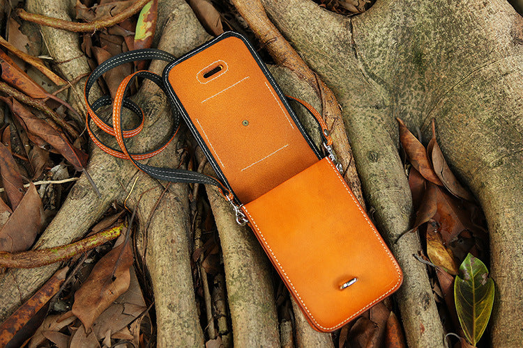 Leather Crossbody Phone Bag with Gothic Cross Hardware