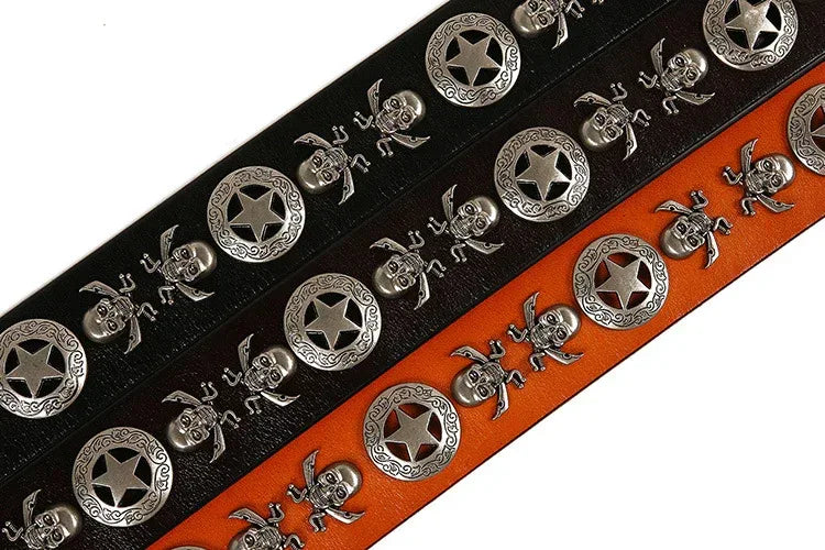 Full Grain Leather Belt with Skull Rivets