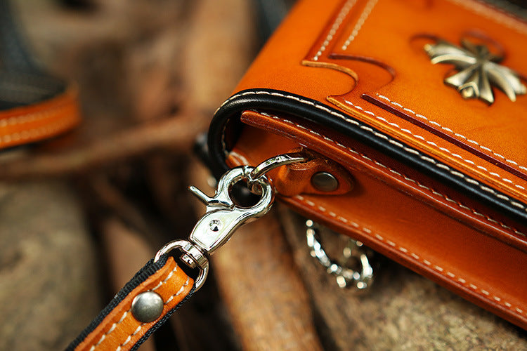 Leather Crossbody Phone Bag with Gothic Cross Hardware