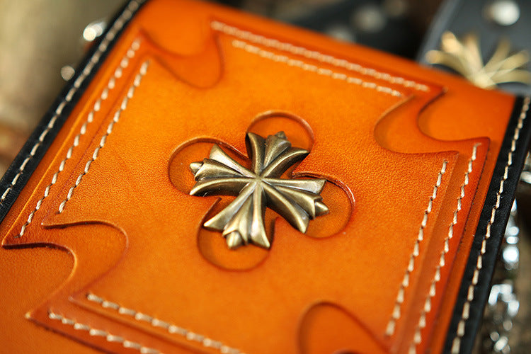 Leather Crossbody Phone Bag with Gothic Cross Hardware