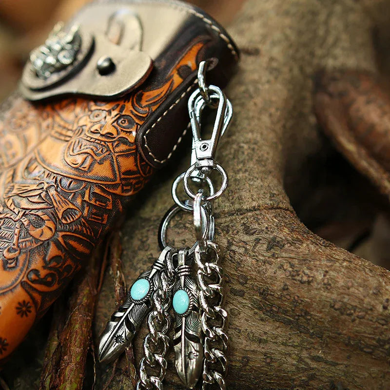 Tooled Leather Wallet for Men with Samurai Engraved