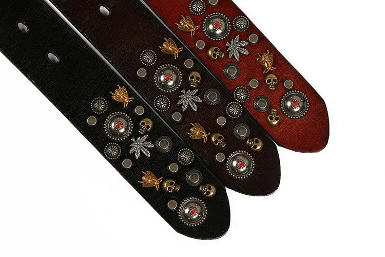 Punk Rivet Genuine Leather Belt for Men and Women
