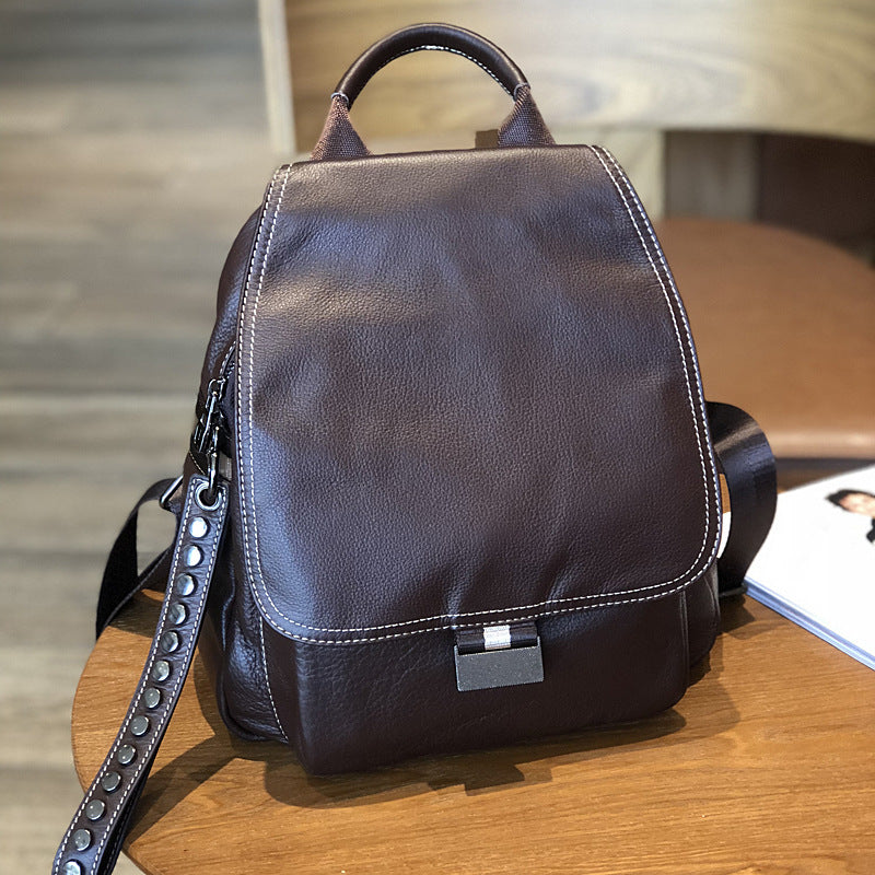Brown Leather Backpack for Women with Laptop Space