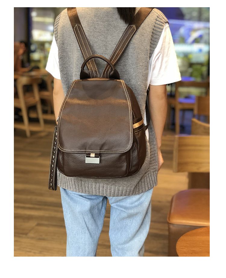 Brown Leather Backpack for Women with Laptop Space