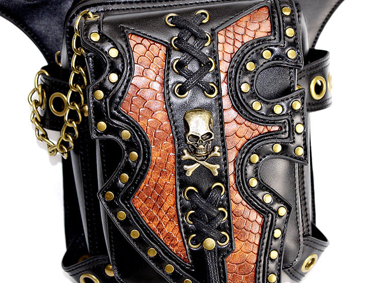 Steampunk Waist Bag with Skull Studs and Adjustable Straps