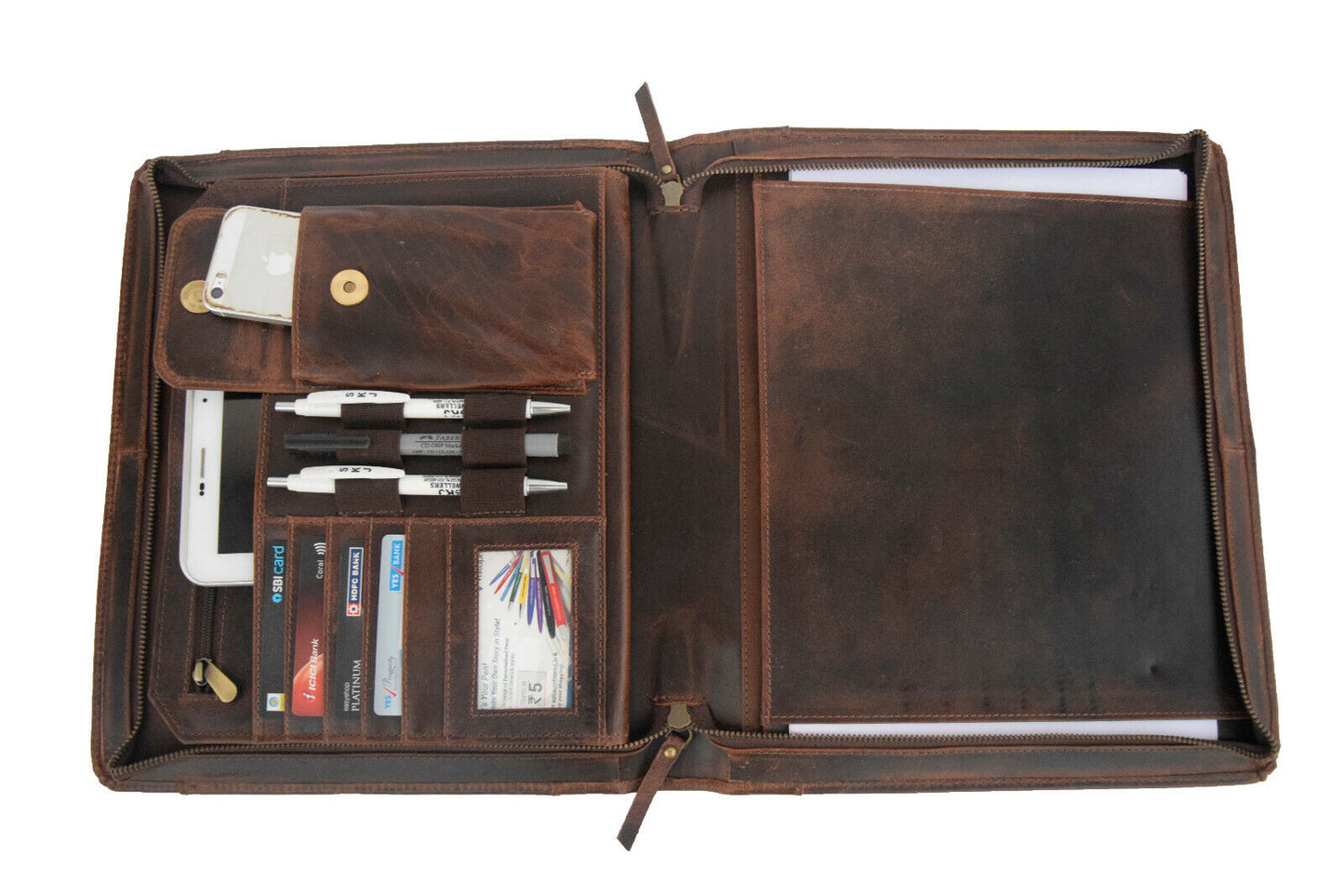 Genuine Dark Leather Portfolio Organizer