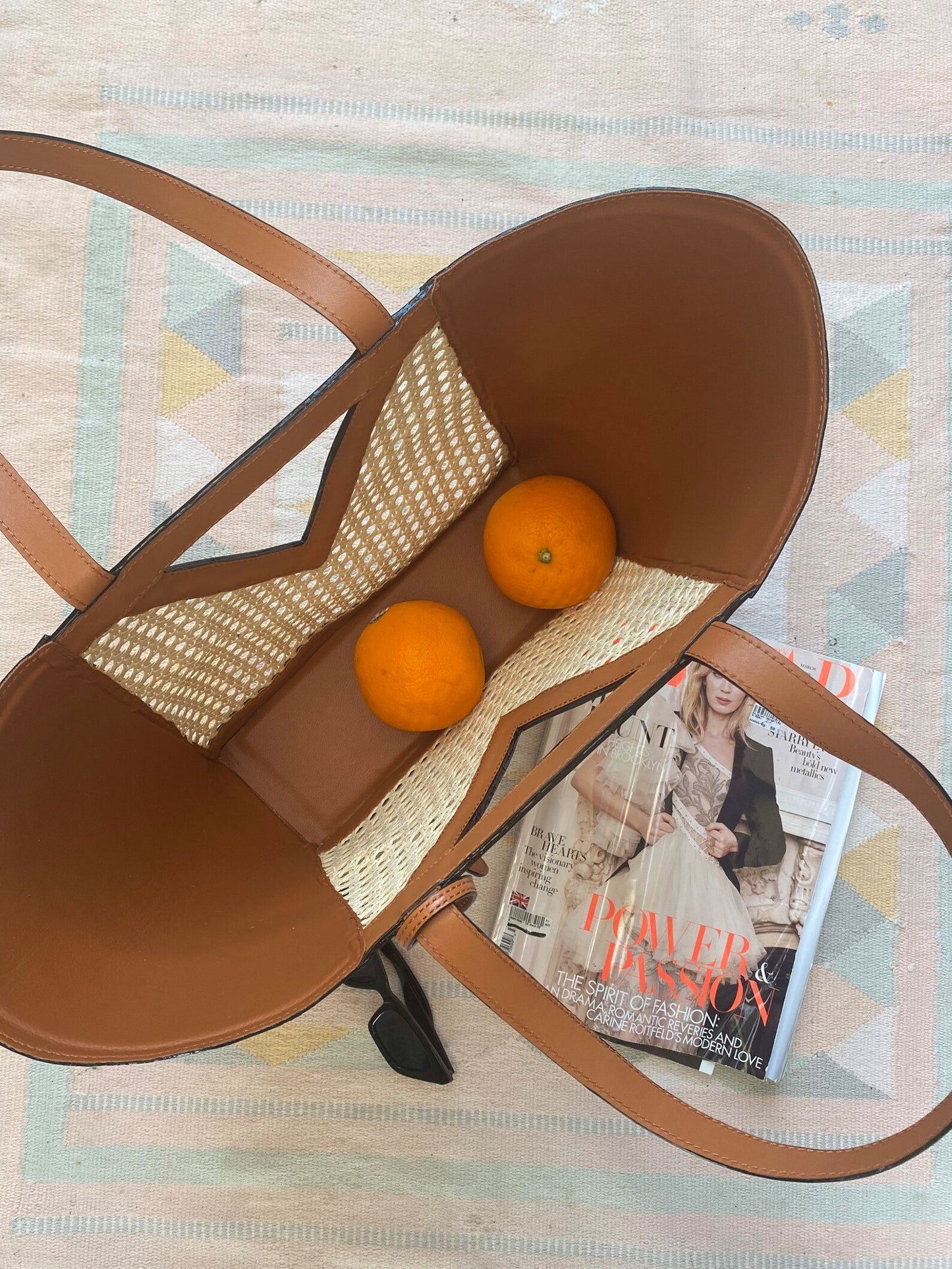 Leather Rattan Tote Bag Woven Handbag