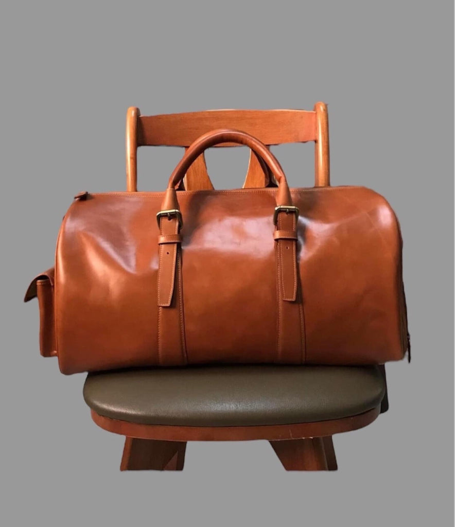 brown leather overnight bag