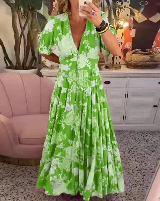Boho Floral Maxi V-Neck Summer Dress Plus Size