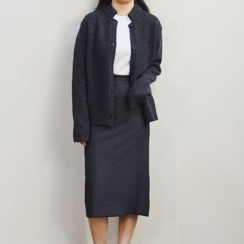 Women Wool Cardigan Stand Collar Sweater