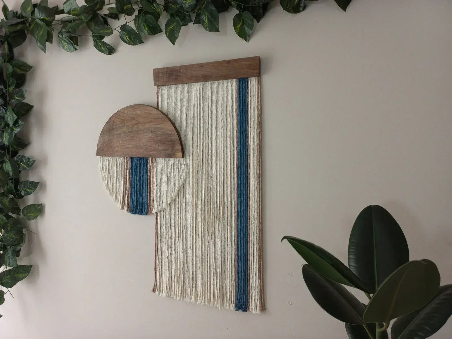 Half Moon Blue Macrame Yarn Wall Hanging