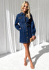 Women’s Denim Dress Long Sleeve Button Belted Jean Dress