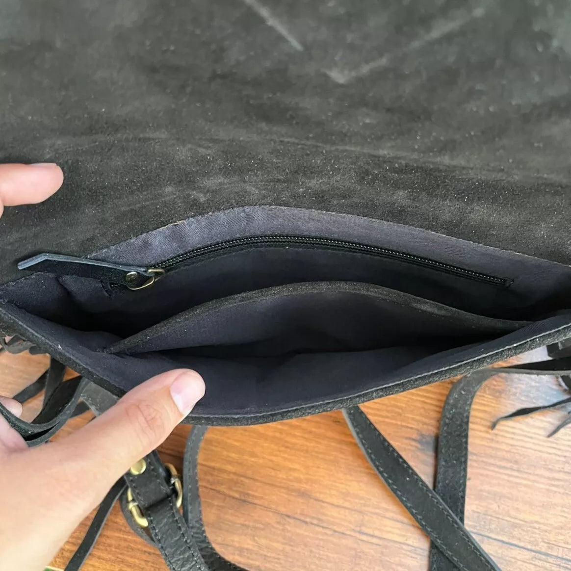 Suede Embossed Leather Tooled Crossbody Bag