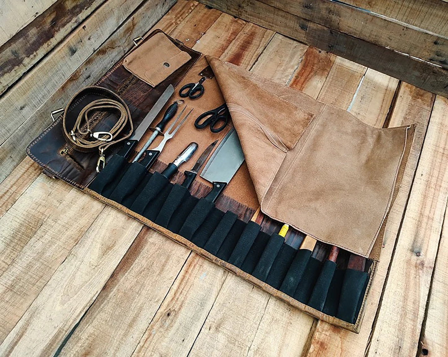 Genuine Leather Knife Roll Set