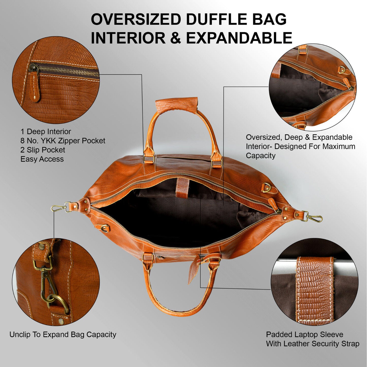 Genuine Full Grain Leather Duffle Bag for Men