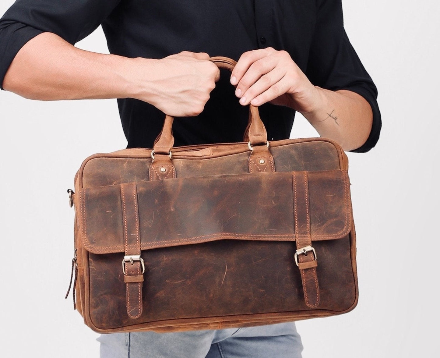 Full Grain Cowhide Leather Messenger Bag