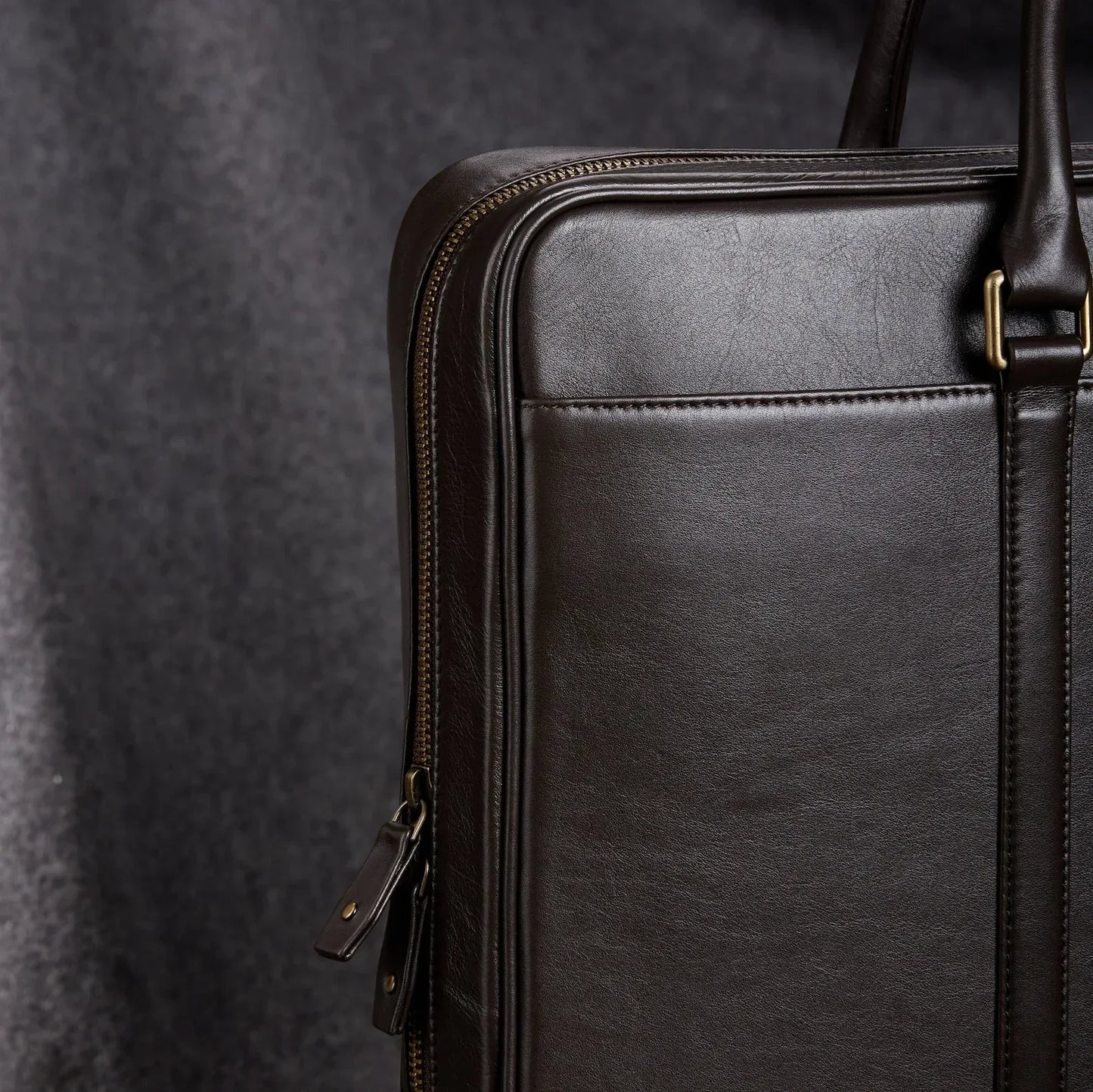 Slim Genuine Leather Briefcase with Double Handles