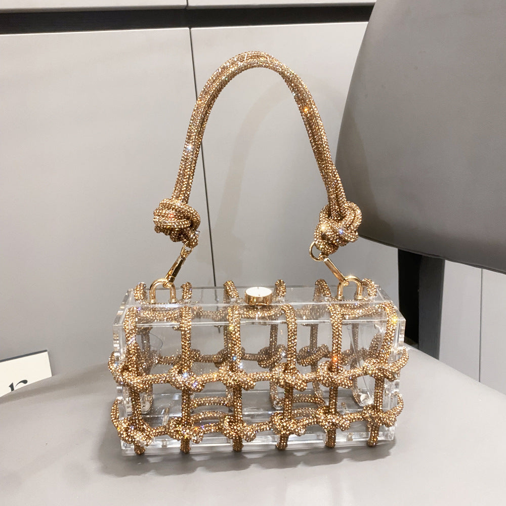 Women’s Acrylic Box Clutch with Rope Handle