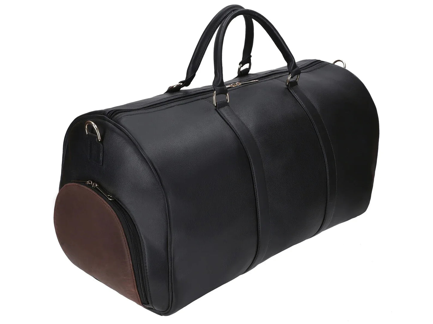Genuine Black Leather Travel Bag With Shoe Compartment