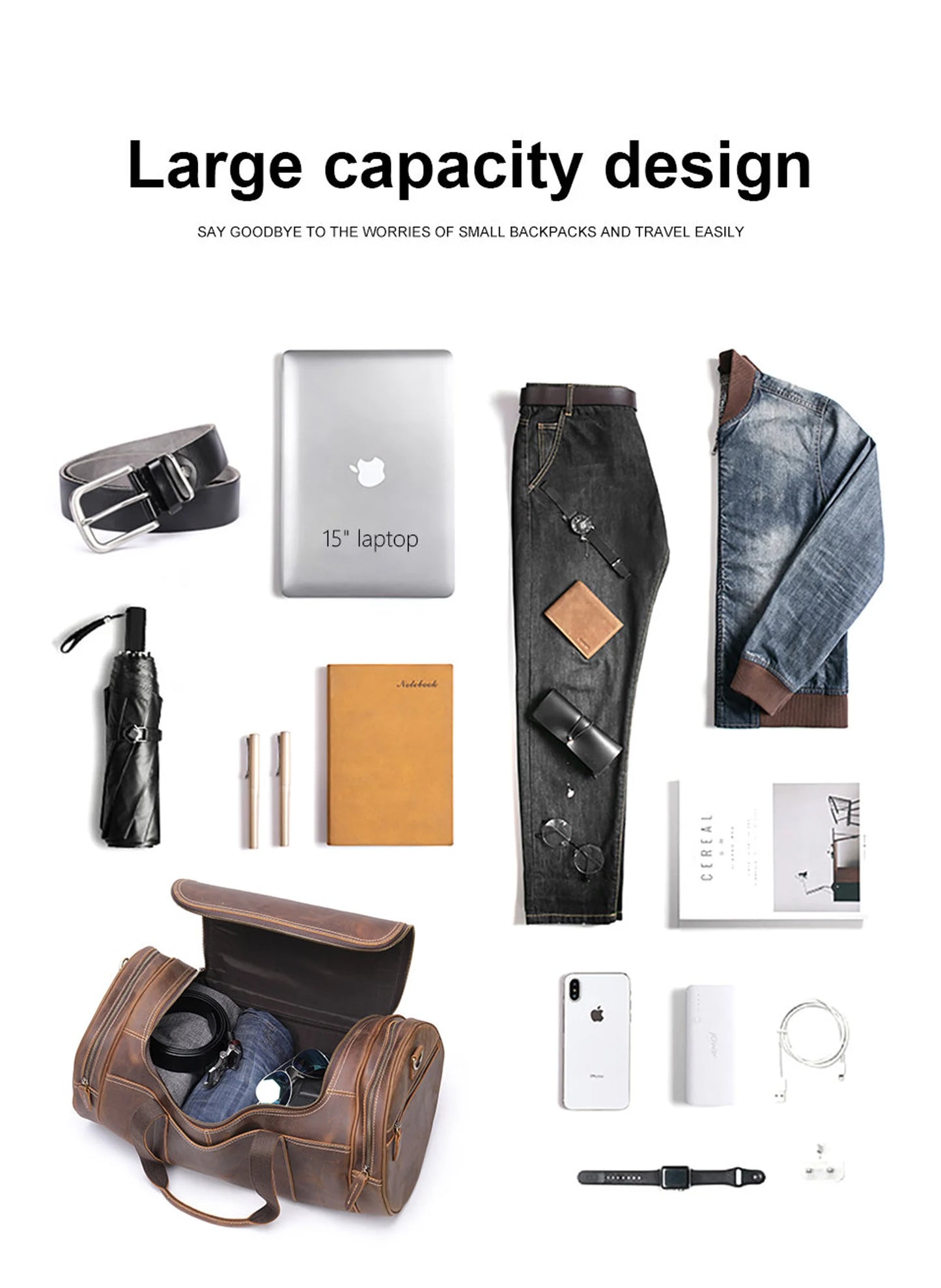 Leather Travel Duffle Bag Weekender