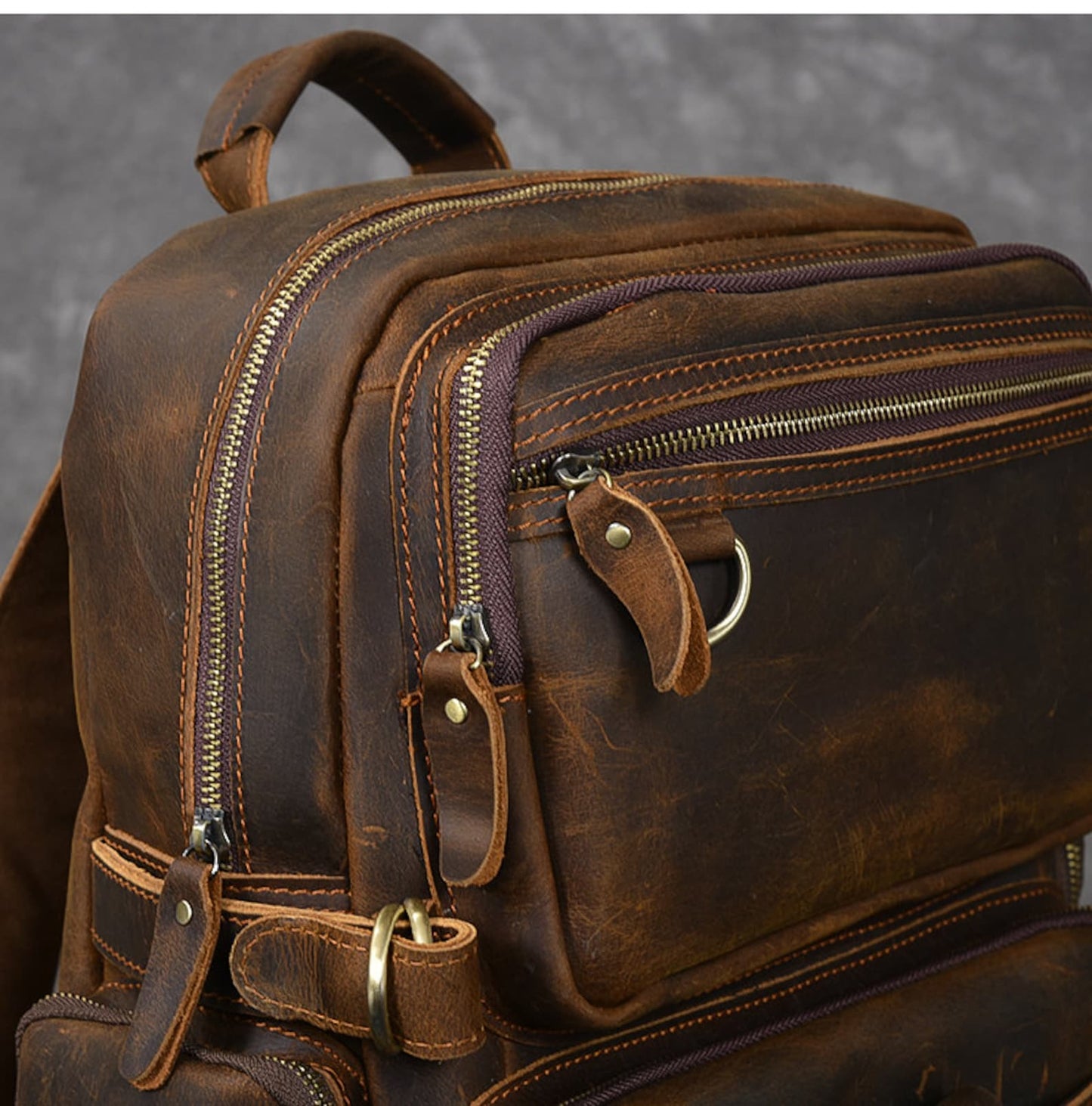 Chestnut Cowhide Leather Backpack