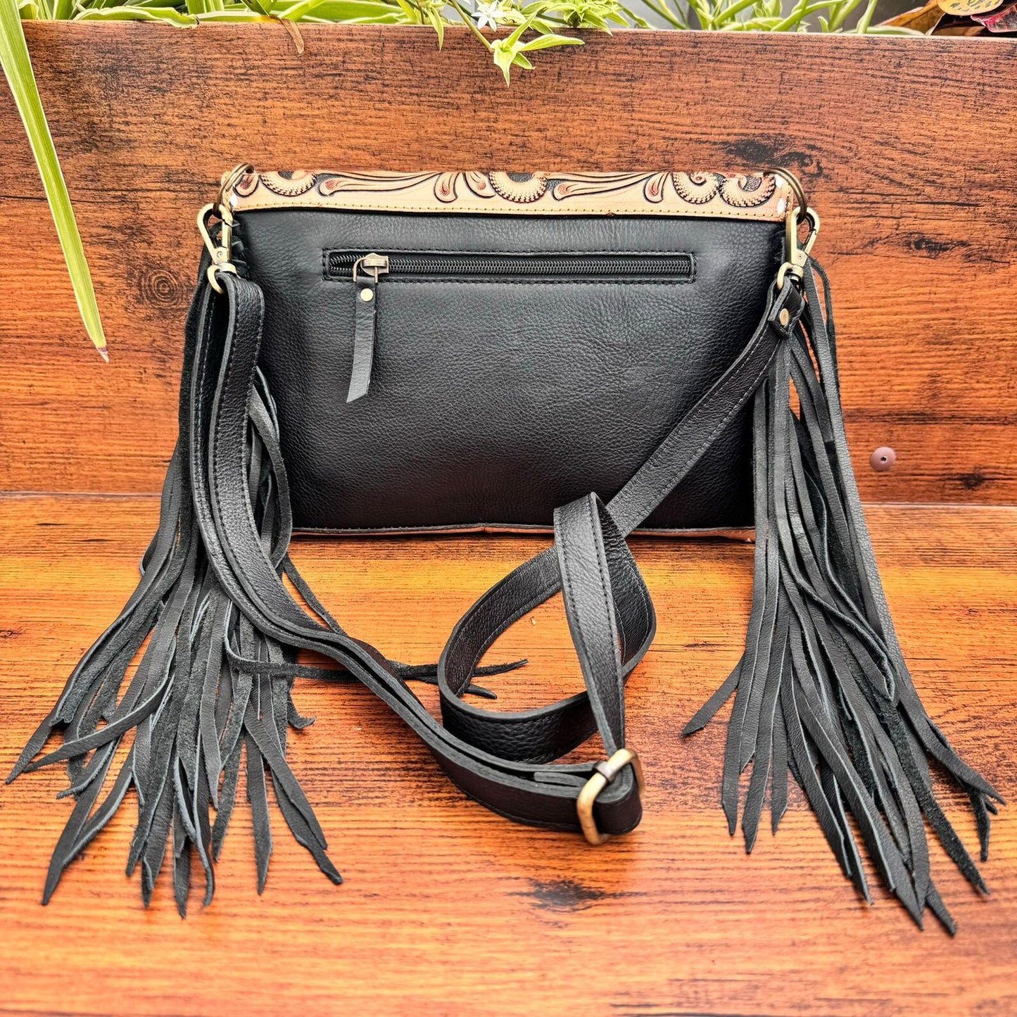 Suede Tooled Leather Crossbody Sling Purse