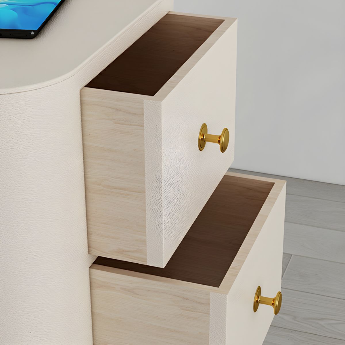 Floor Arc Lamp with Table, Drawer and Wireless Charger