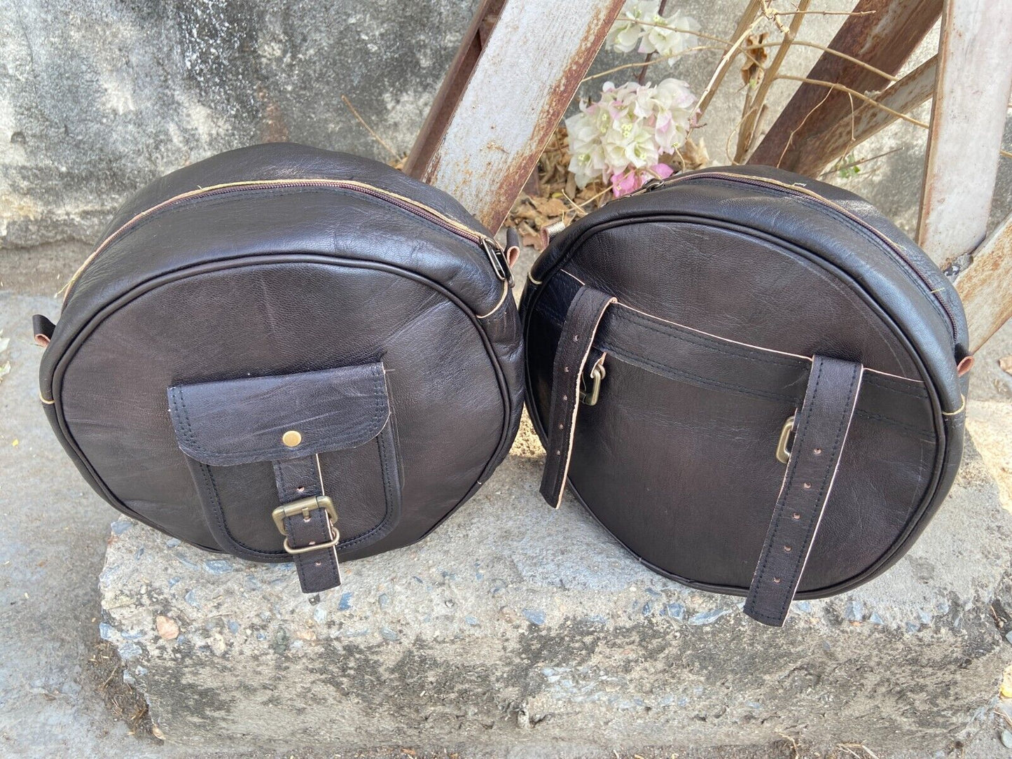 Black Leather Motorcycle Combo Saddlebag Panniers