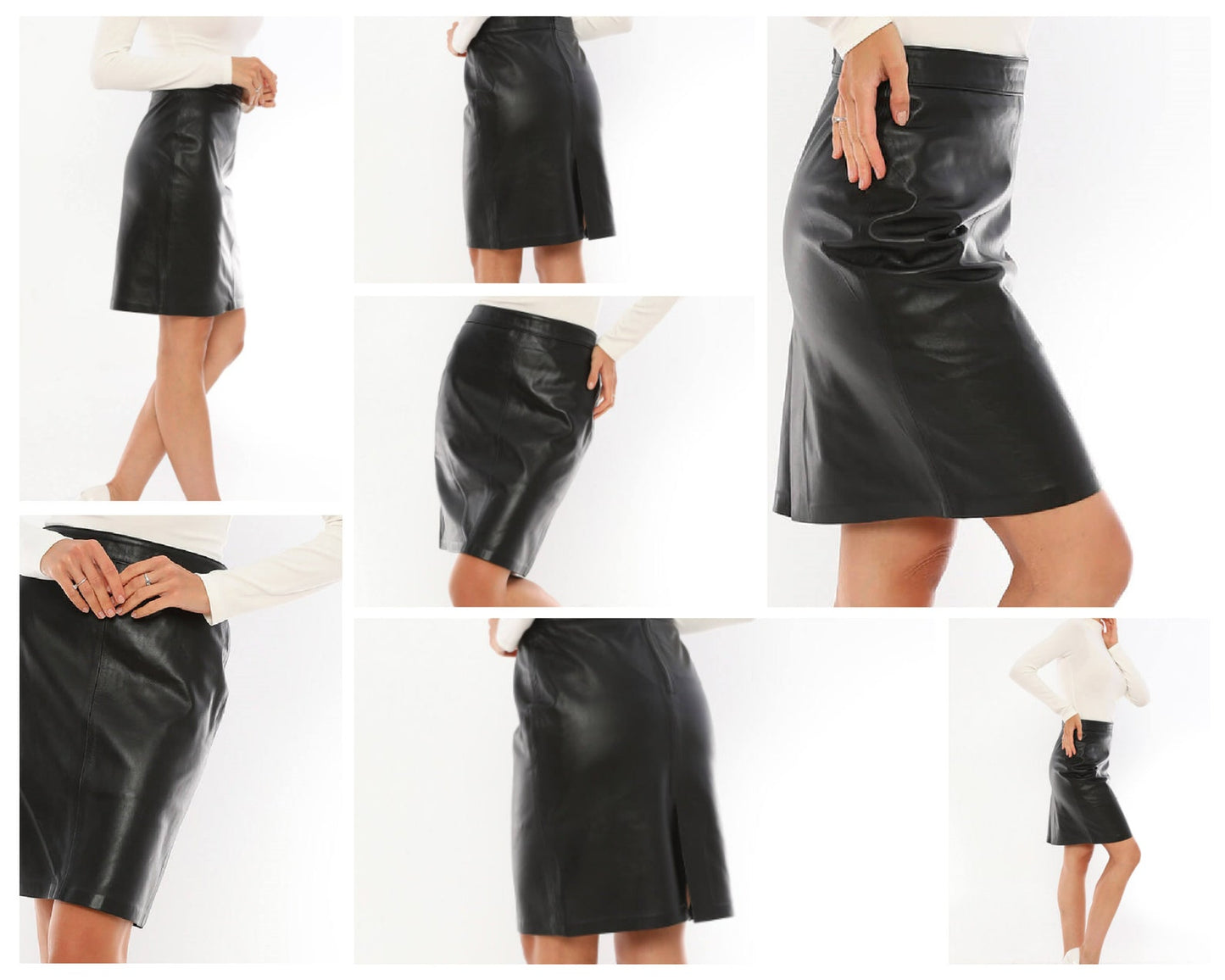 Black Women Pencil Sheep Leather Skirt