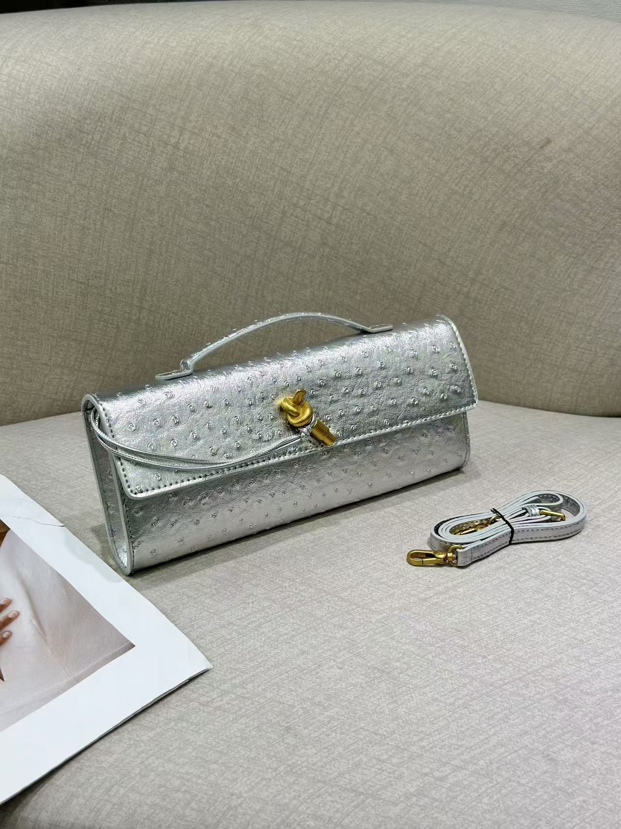 Women’s Genuine Leather Ostrich Pattern Clutch Crossbody