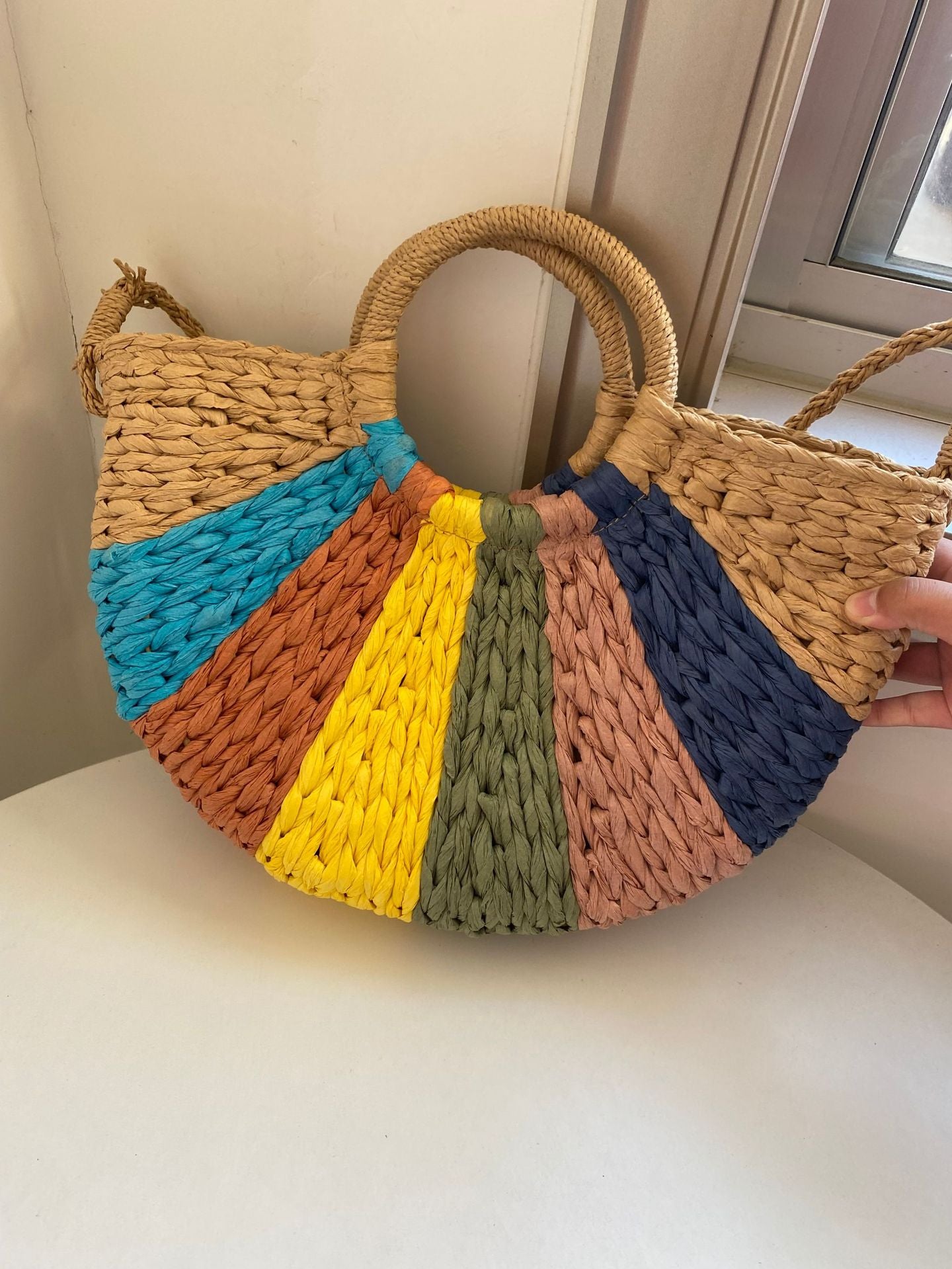 Women colorful straw summer beach bag