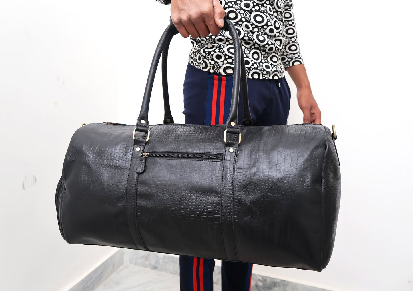 Leather Duffle Bag with Shoe Compartment for Travel & Overnight Use