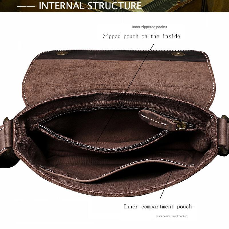 Retro crazy horse leather crossbody shoulder bag