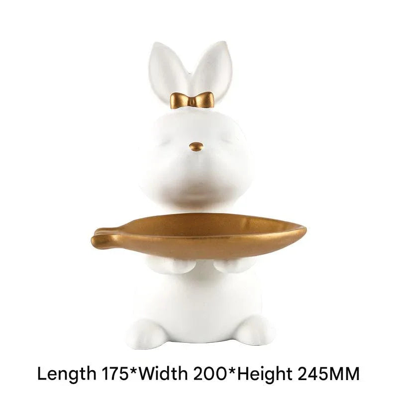 White and Gold Rabbit Resin Tray Key Storage Ornament