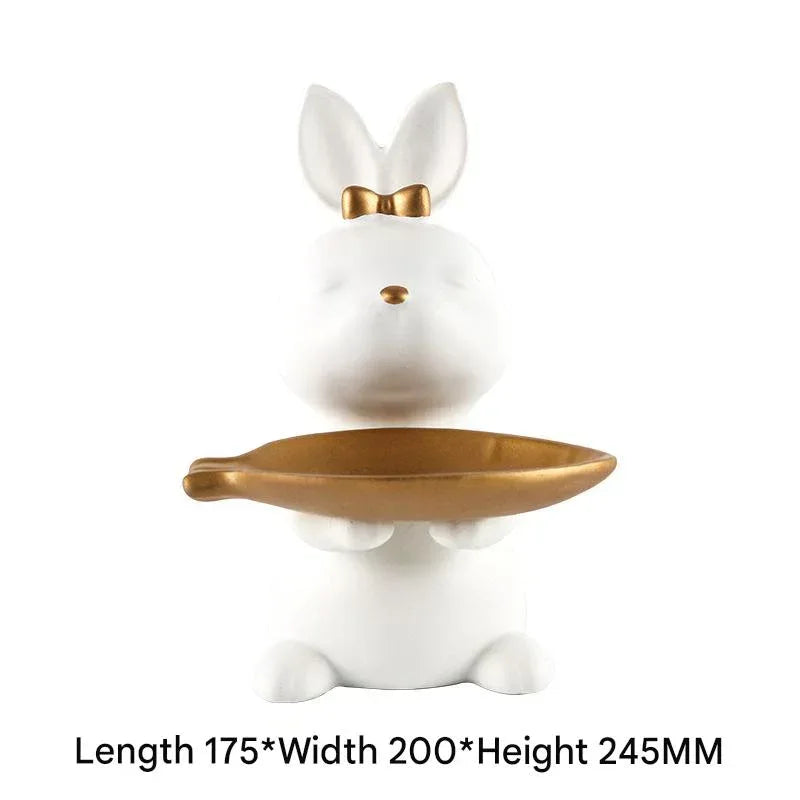 White and Gold Rabbit Resin Tray Key Storage Ornament