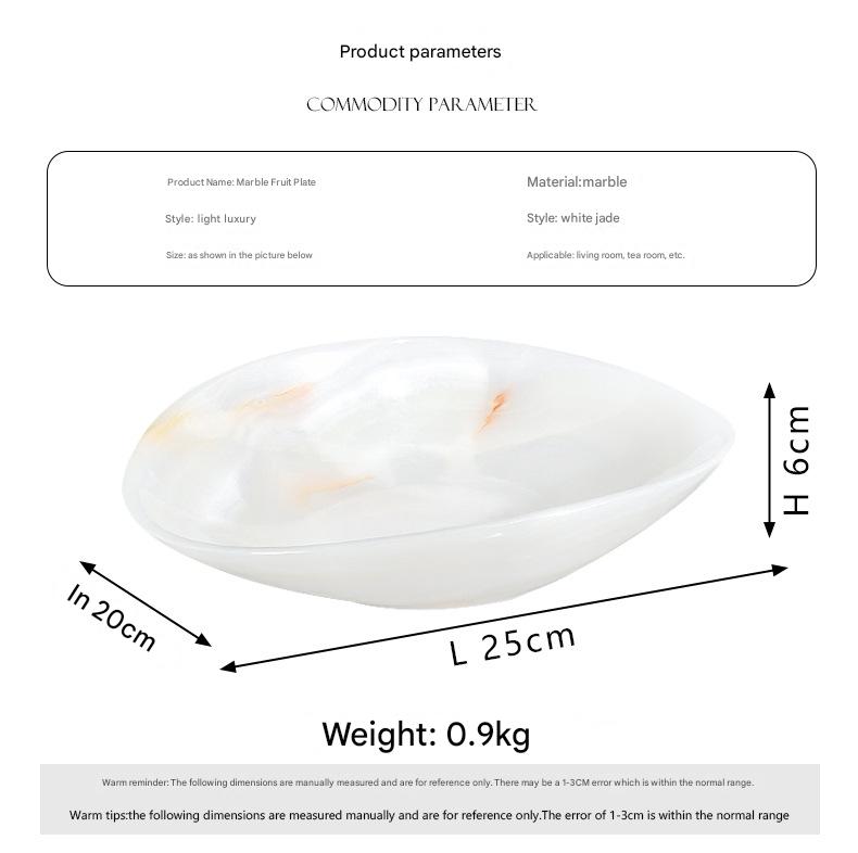 Light Luxury Marble Fruit Plate Natural White Jade Decorative Bowl