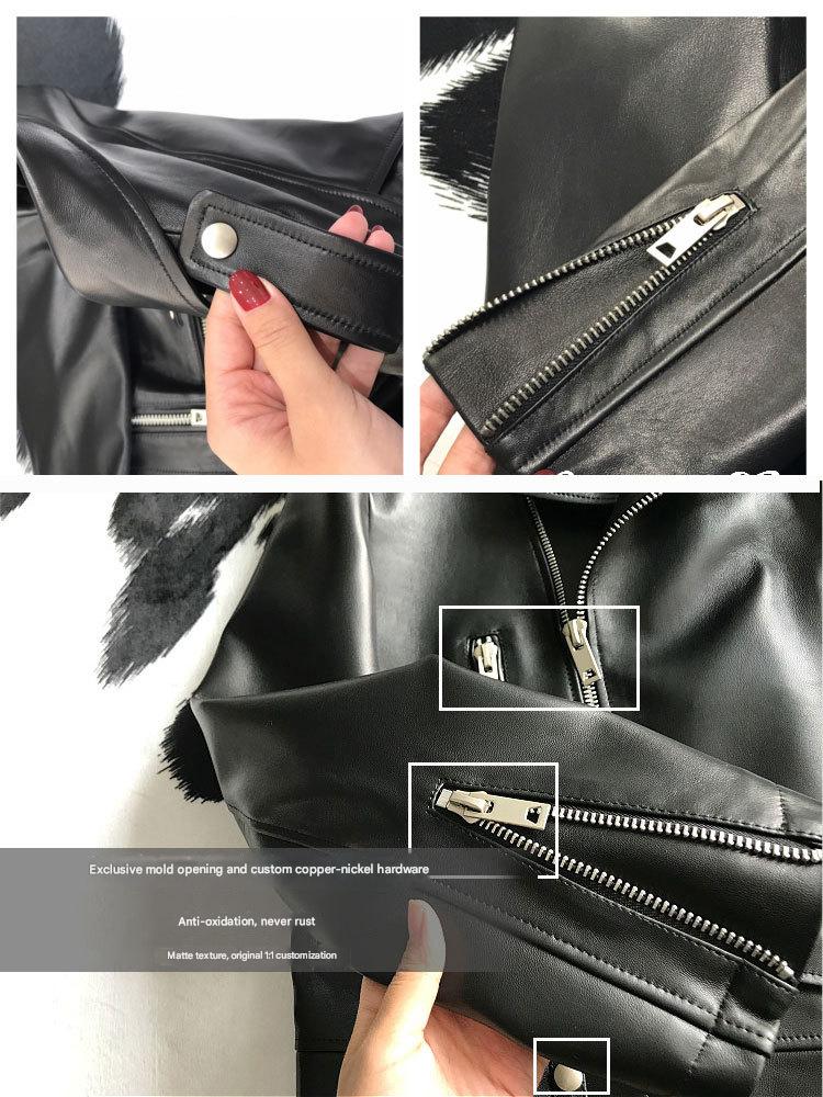 Women Leather Moto Jacket Cropped Motorcycle Jacket