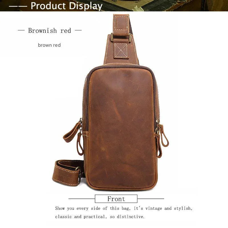 Genuine cowhide brown chest sling crossbody bag